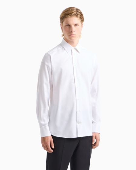 Armani Camisa De Algodón Microestructurado Con Acabado Suave
