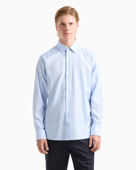 Armani Camisa De Algodón Microestructurado Con Acabado Suave