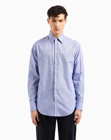 Armani Camisa De Algodón Texturizado Con Motivo De Micropata De Gallo