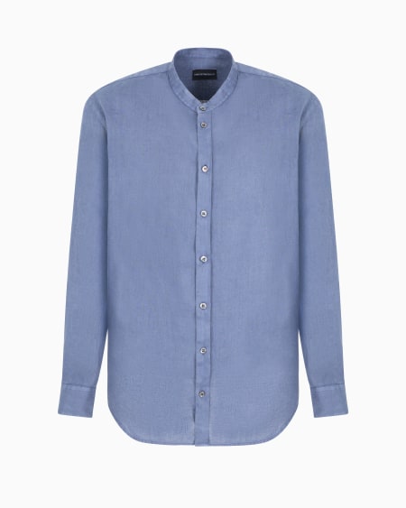 Armani Camisa de lino teñido en prenda con cuello de tira