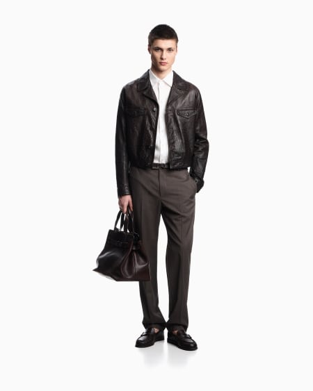 Armani Camisa De Lino Teñido En Prenda Con Cuello Francés