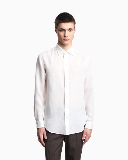 Armani Camisa De Lino Teñido En Prenda Con Cuello Francés