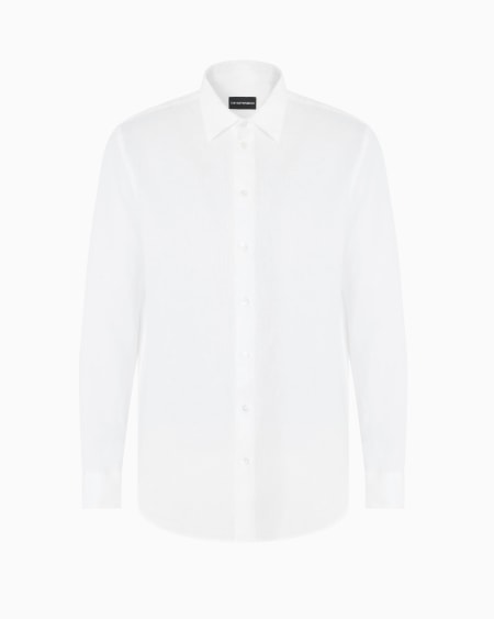 Armani Camisa de lino teñido en prenda con cuello francés