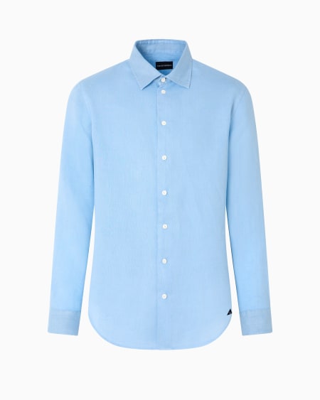 Armani Camisa de lino teñido en prenda con cuello francés