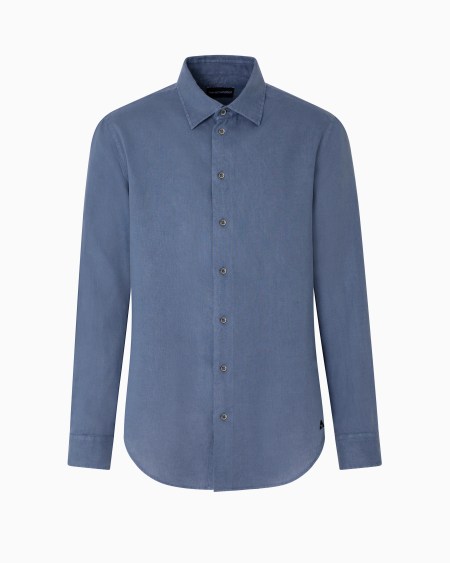 Armani Camisa de lino teñido en prenda con cuello francés