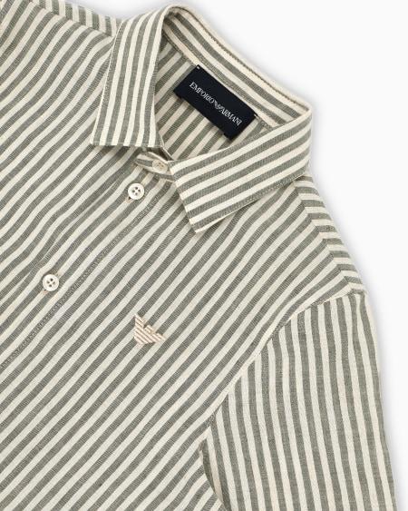 Armani Camisa De Manga Corta De Mezcla De Lino A Rayas