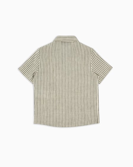 Armani Camisa De Manga Corta De Mezcla De Lino A Rayas