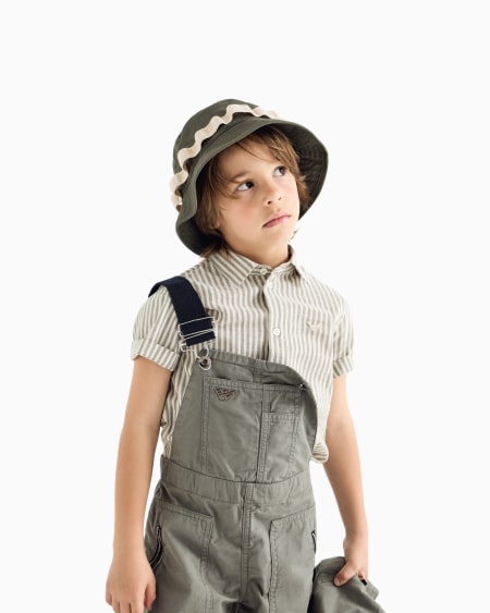 Armani Camisa De Manga Corta De Mezcla De Lino A Rayas