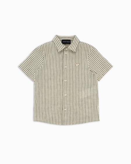 Armani Camisa de manga corta de mezcla de lino a rayas