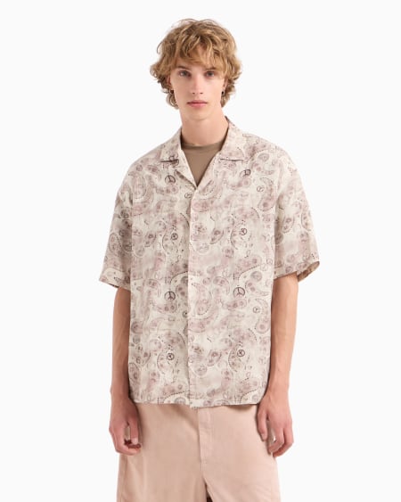 Armani Camisa De Manga Corta De Mezcla De Viscosa Con Estampado Integral Cápsula Peace ASV