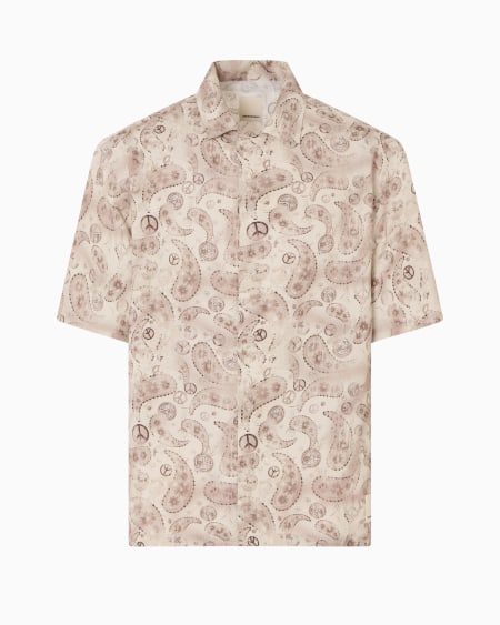 Armani Camisa de manga corta de mezcla de viscosa con estampado integral cápsula Peace ASV