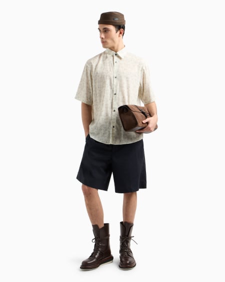 Armani Camisa De Manga Corta En Mezcla De Lyocell Con Estampado Integral De águilas Y Motivos Seaside ASV