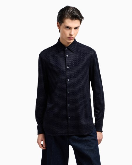Armani Camisa De Punto De Mezcla De Lyocell Con Inscripción Integral De Logotipo Flocado ASV