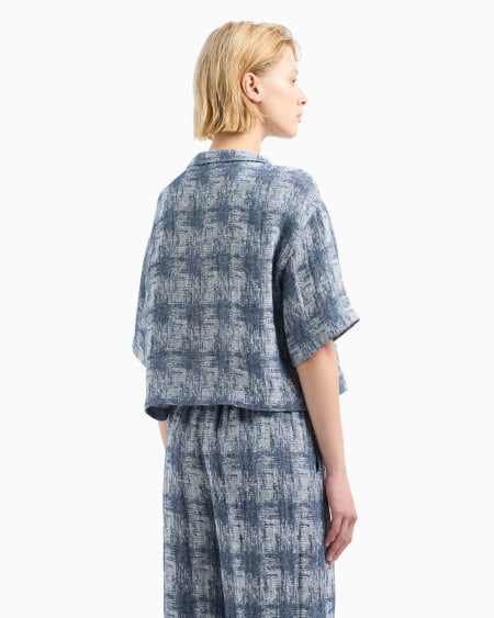 Armani Camisa En Gasa De Lino Con Motivo De Cuadros