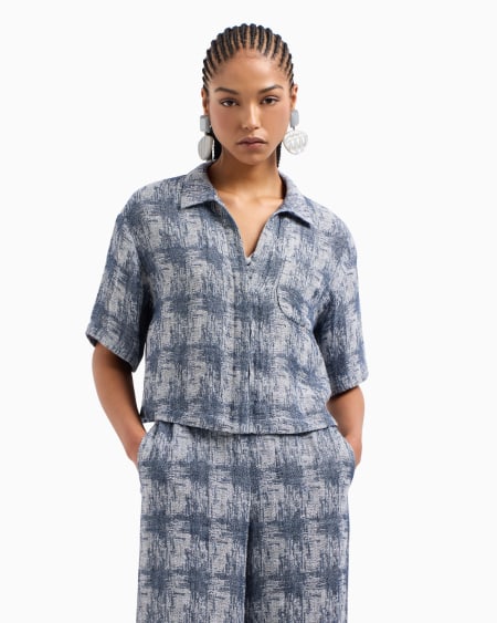 Armani Camisa En Gasa De Lino Con Motivo De Cuadros