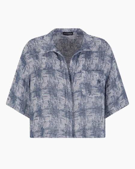 Armani Camisa en gasa de lino con motivo de cuadros