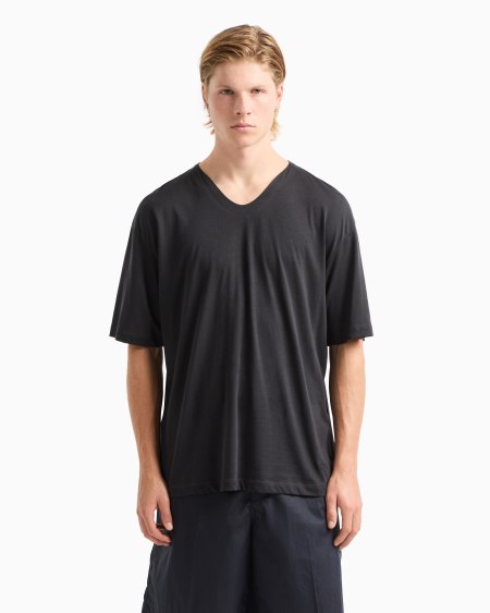 Armani Camiseta Con Cuello De Pico En Punto De Mezcla De Seda