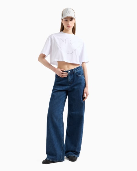 Armani Camiseta Cropped De Punto Elástico Con Maxiáguila De Strass