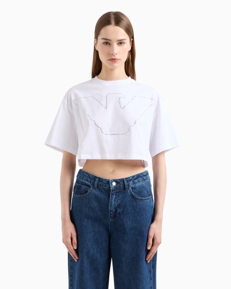 Armani Camiseta Cropped De Punto Elástico Con Maxiáguila De Strass