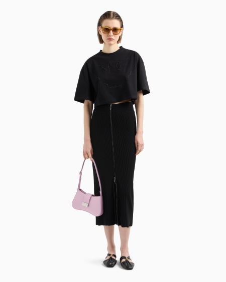 Armani Camiseta Cropped De Punto Elástico Con Maxiáguila De Strass