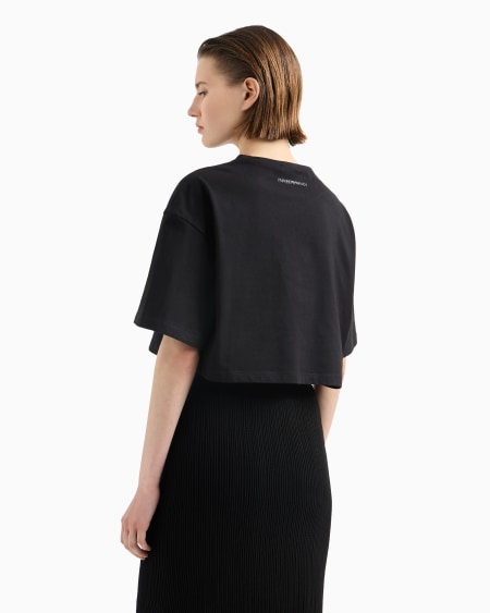 Armani Camiseta Cropped De Punto Elástico Con Maxiáguila De Strass