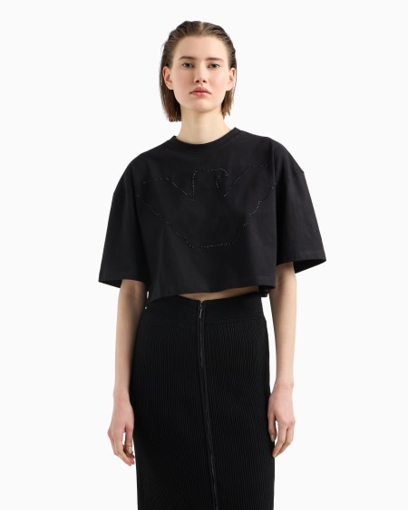 Armani Camiseta Cropped De Punto Elástico Con Maxiáguila De Strass