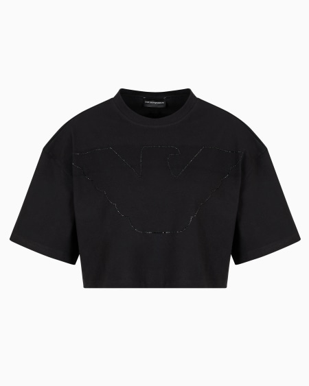 Armani Camiseta cropped de punto elástico con maxiáguila de strass
