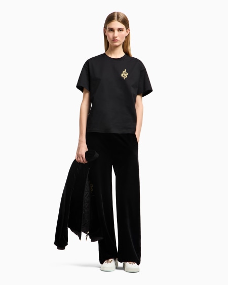 Armani Camiseta De Corte Boxy De Punto Mercerizado Con Bordado