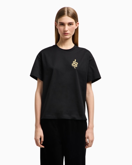 Armani Camiseta De Corte Boxy De Punto Mercerizado Con Bordado