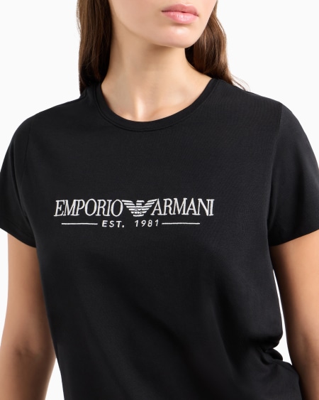 Armani Camiseta De Estar Por Casa En Algodón Orgánico Con Logotipo Estampado ASV