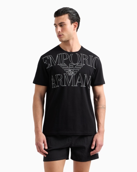 Armani Camiseta De Playa De Punto Orgánico Con Logotipo Resaltado Estampado ASV