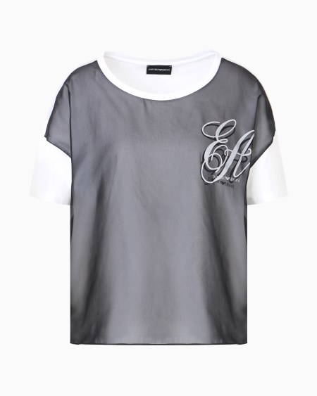 Armani Camiseta de punto con aplicación de chifón y logotipo EA
