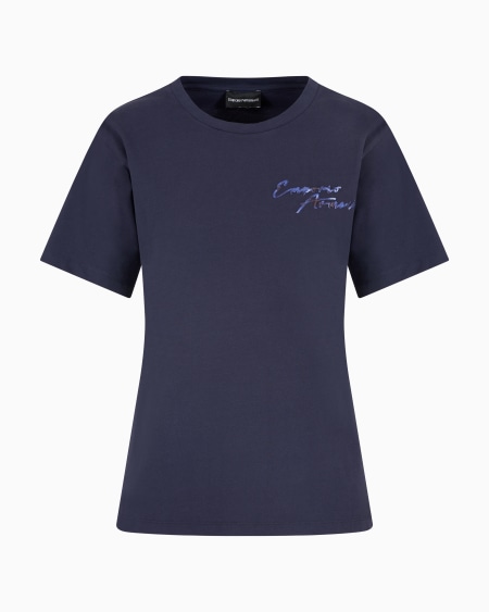 Armani Camiseta de punto con logotipo multicolor bordado