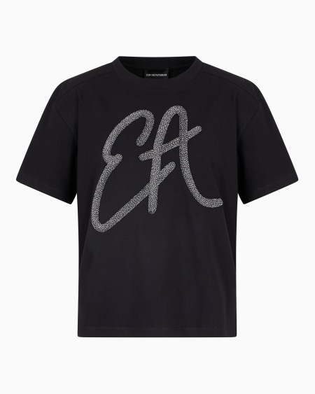 Armani Camiseta de punto de algodón con maxilogotipo de lúrex