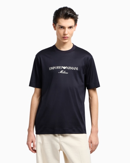 Armani Camiseta De Punto De Mezcla De Lyocell Con Logotipo Bordado ASV