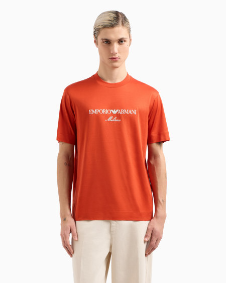 Armani Camiseta De Punto De Mezcla De Lyocell Con Logotipo Bordado ASV