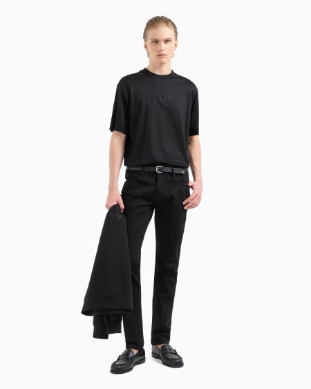 Armani Camiseta De Punto De Mezcla De Lyocell Con Parche De águila Con Strass Clubwear ASV