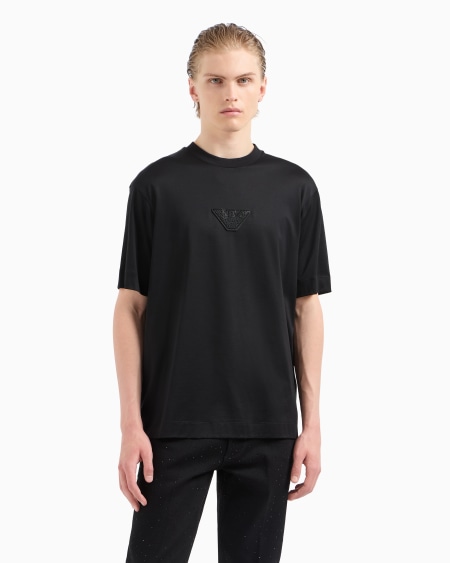 Armani Camiseta De Punto De Mezcla De Lyocell Con Parche De águila Con Strass Clubwear ASV