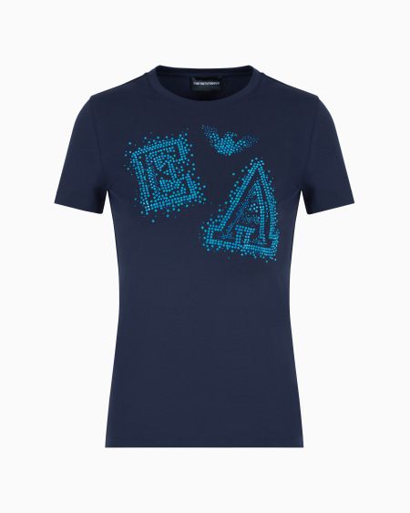 Armani Camiseta de punto elástico con logotipo de microtachuelas