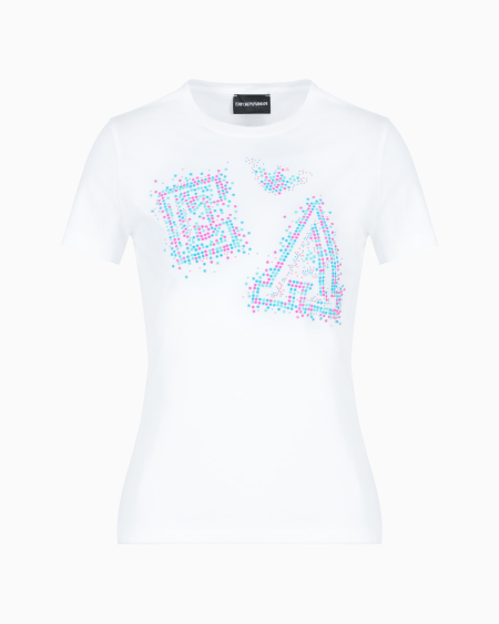 Armani Camiseta de punto elástico con logotipo de microtachuelas