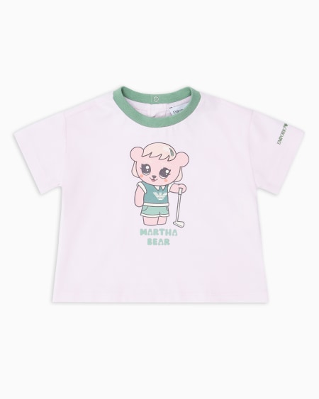 Armani Camiseta de punto orgánico con estampado Manga Bear Crew ASV