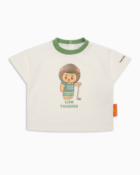 Armani Camiseta de punto orgánico con estampado Manga Bear Crew ASV