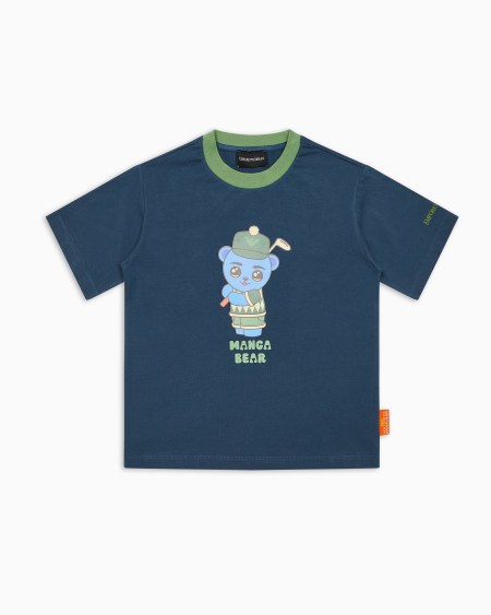 Armani Camiseta de punto orgánico con estampado Manga Bear Crew ASV