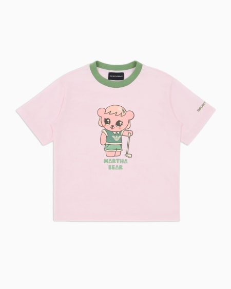 Armani Camiseta de punto orgánico con estampado Manga Bear Crew ASV