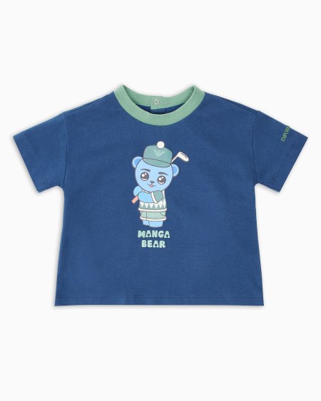 Armani Camiseta de punto orgánico con estampado Manga Bear Crew ASV