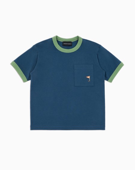 Armani Camiseta de punto orgánico con maxiestampado en la espalda Manga Bear Crew ASV