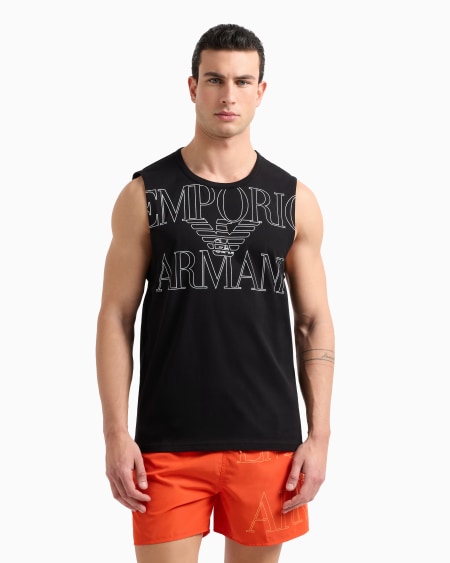 Armani Camiseta De Tirantes De Playa De Punto Orgánico Con Logotipo Resaltado Estampado ASV