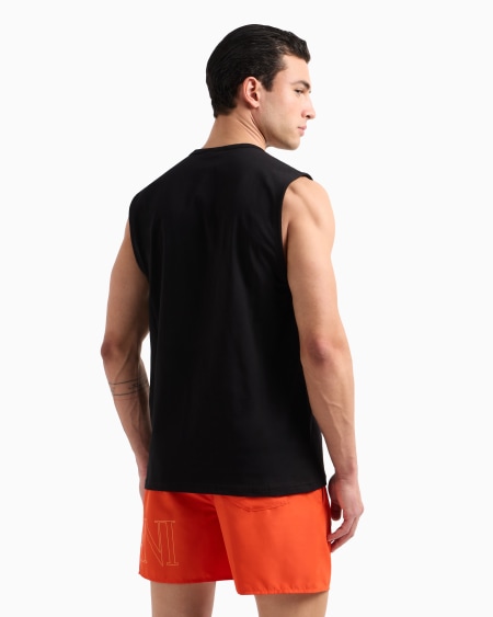Armani Camiseta De Tirantes De Playa De Punto Orgánico Con Logotipo Resaltado Estampado ASV