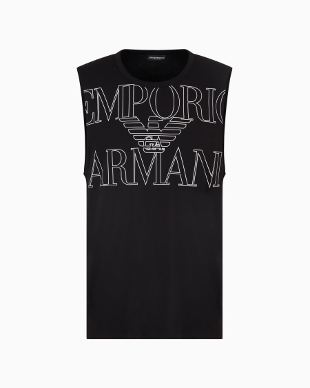Armani Camiseta de tirantes de playa de punto orgánico con logotipo resaltado estampado ASV