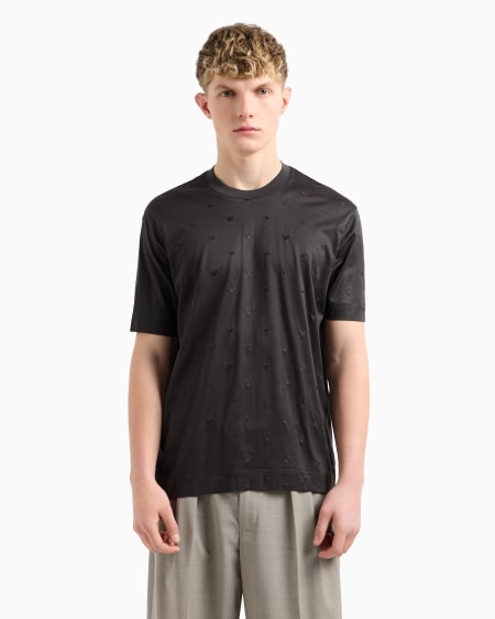 Armani Camiseta En Punto De Mezcla De Lyocell Con Bordado Integral De Microáguilas ASV